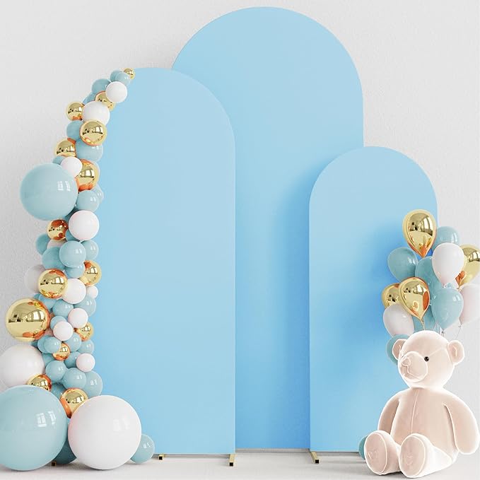 Wokceer Set of 3 Wedding Arch Backdrop Cover Spandex Fitted Wedding Arch Stand Covers Round Top Chiara Backdrop Stands Cover for Birthday Party Ceremony Banquet Decoration 4ft,5ft,6ft Dusty Blue