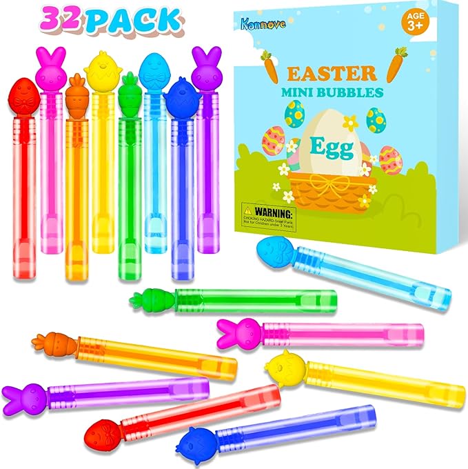 Easter Basket Goodie Bags Stuffers for Kids,32 Pack Mini Bubbles Party Favors for Toddlers,Easter Gift Treat Goody Bags Pinata Fillers,Easter Essentials Stuff Non Candy Classroom Prizes for Boys Girls