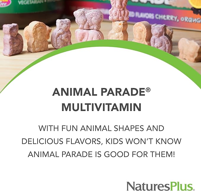 Natures Plus Animal Parade Children's Chewable Multivitamin - 90 Animal-Shaped Tablets, Pack of 2 - Natural Assorted Flavors - Vegan, Gluten Free - 90 Total Servings
