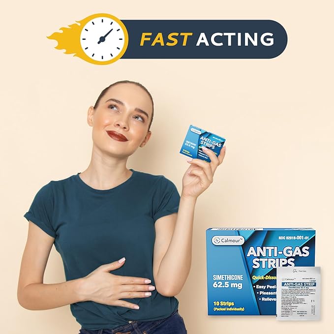 Anti Gas Relief 100 Strips | Mint Flavor Oral Dissolvable Anti Bloating Relief Strips | Rapid Gas Relief for Adults | Effective Bloating Relief for Women | Simethicone Anti Bloating for Women