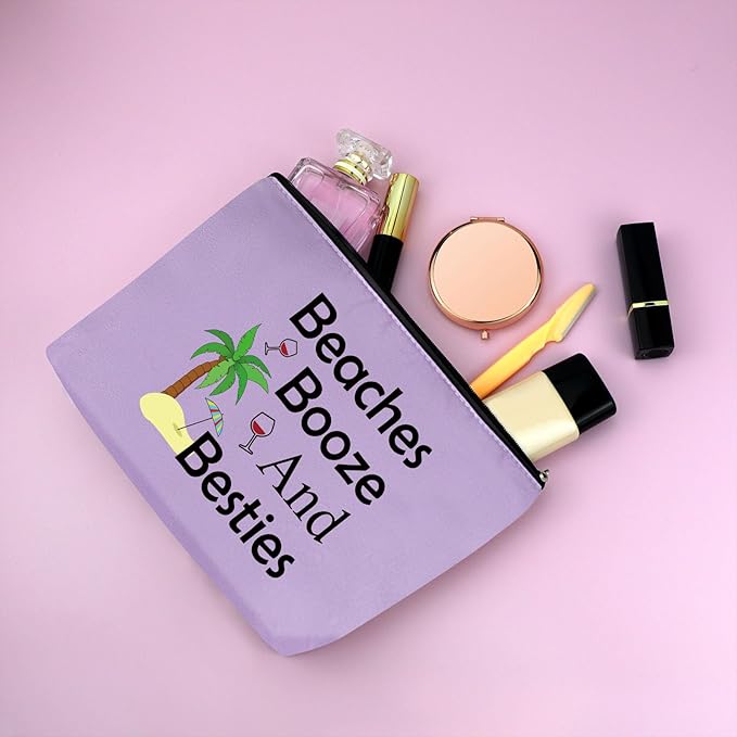 Mxrymvu Beach Gifts for Women Friends Makeup Bag Beach Lover Gifts Cosmetic Pouch Funny Vacation Themed Bag for Women Besties Birthday Christmas Graduation Present Travel Pouch（Purple）