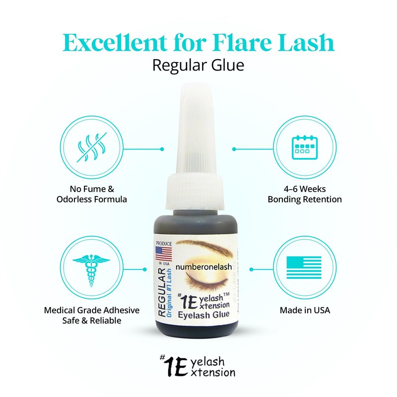 #1 Eyelash Extension Regular Eyelash Glue - Professional Lash Glue for Individual Flare Lashes, False Eyelash Adhesives - Long Lasting Waterproof Black, 4-5 Sec Dry, Licensed Use 10ml
