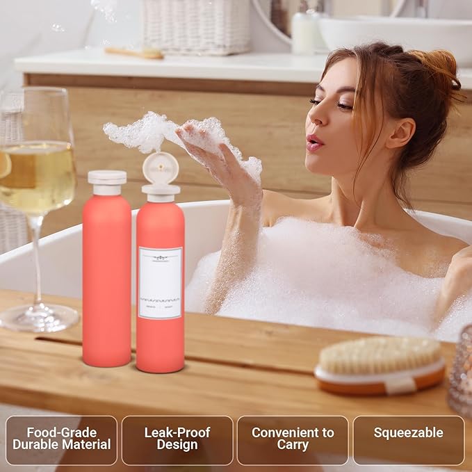 Travel Shampoo Bottle, Empty Plastic Squeeze Bottles 8.8oz with Flip Cap, Lotion Container for Toiletries Travel Size Shampoo and Conditioner