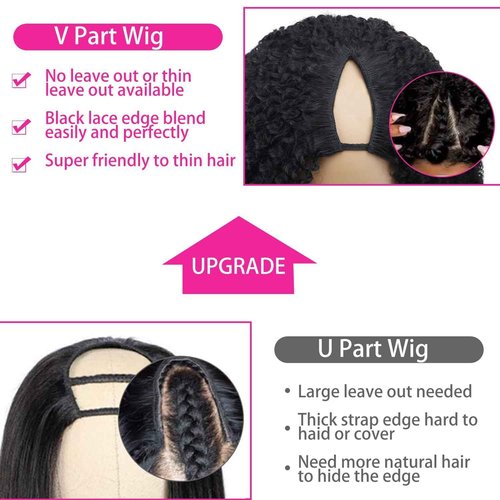 sterly V Part Wig Human Hair Glueless No Leave Out Upgrade U Part Wigs Burmese Curly Wig with Spiral End Deep Curly Wigs For Women Full Head Clip In Half Wigs 200% Density16inch
