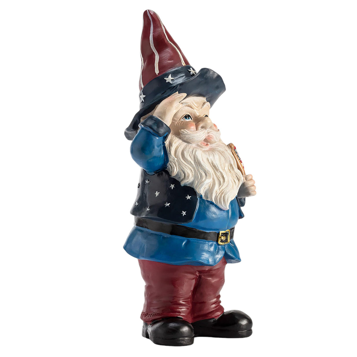 Alpine Corporation 12" Tall Outdoor Patriotic Garden Gnome Saluting Yard Statue Decoration