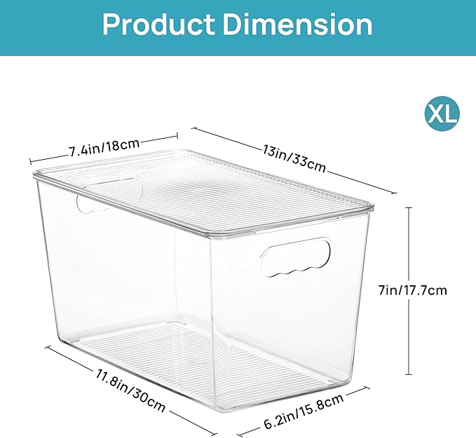 Vtopmart 4 Pack Clear Stackable Storage Bins with Lids,XLarge Plastic Containers with Handle for Pantry Organizer and Storage,Perfect for Kitchen,Fridge,Cabinet, Closet,Bathroom Organization