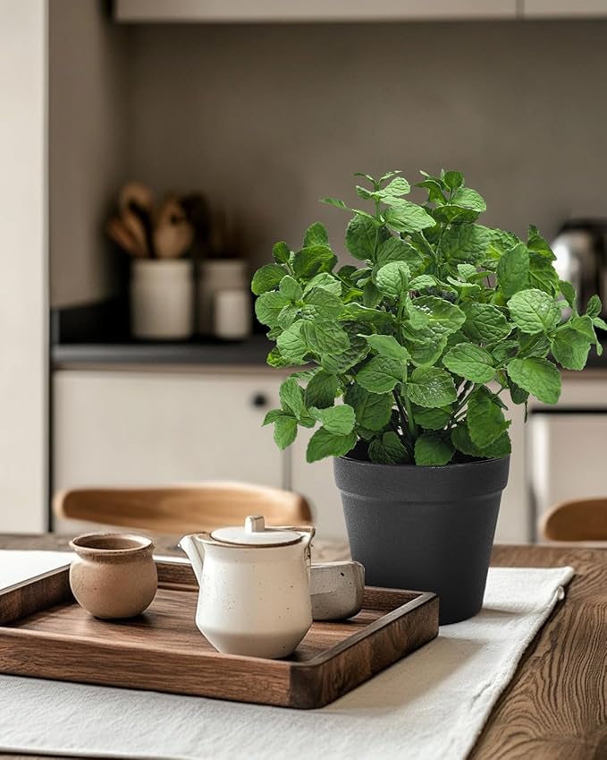 Small Fake Plants Mint Artificial Potted Plants for Home Office Bathroom Shelf Farmhouse Coffee Table Decor (Green)
