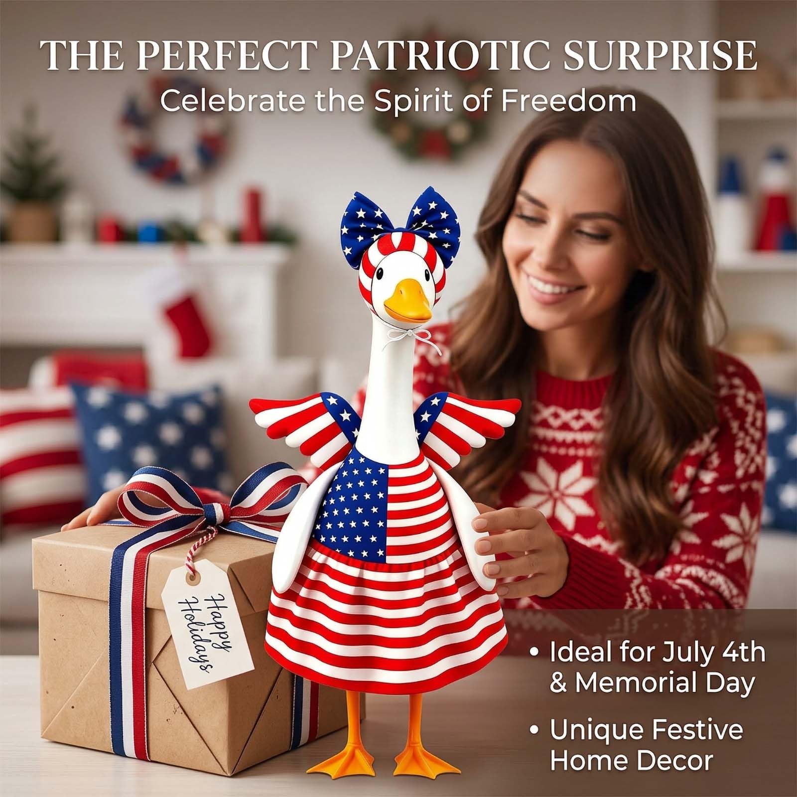 Go Ho 4th of July Porch Goose Outfit Angel Style, American Flag Patriotic Clothes for 23 Inch Porch Goose Statue, Independence Day Costume, 250th Anniversary USA Outdoor Lawn Garden Decoration