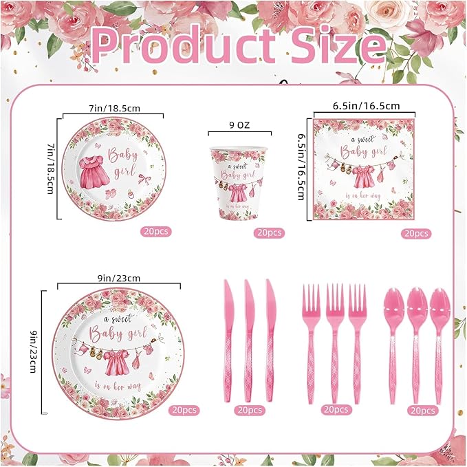 140pcs Greenery Gender Reveal Baby Shower Plates And Nnapkins Supplies Party Boho Greency Party Decorations Tableware Set Dessert Plates Napkins Forks for 20 Guests (Pink)