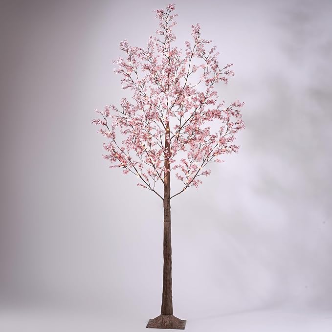 LIGHTSHARE 6FT Lighted Cherry Blossom Tree with 171 LED Warm White Lights, Artificial Sakura Tree with Dimmable Timer Transformer, Indoor Outdoor Decorative Tree with Ground Stakes
