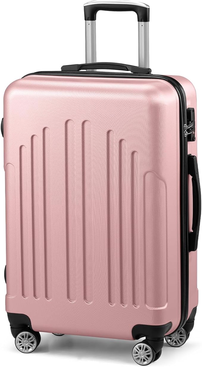 Karl home 24in Checked Luggage with TSA Lock, ABS Hardshell Check-in Suitcase with Spinner Wheels, Durable Medium Suitcase Rolling Luggage for Business Travel, Pink