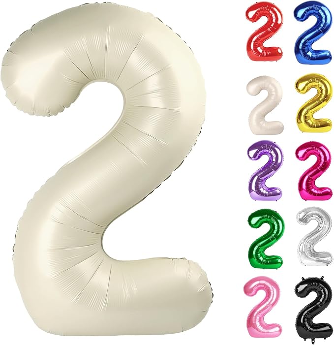 Cream Number 2 Balloon 40 Inch, 2 Balloon Number, 2nd Birthday Decorations for Baby Girls Boys Toddlers