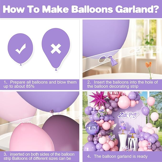 Pastel Pink Purple Balloon Arch Garland Kit with Pink Purple 4D Round Balloons Star Foil Balloons for Baby Shower Wedding Engagement Birthday Birthday Party Decorations