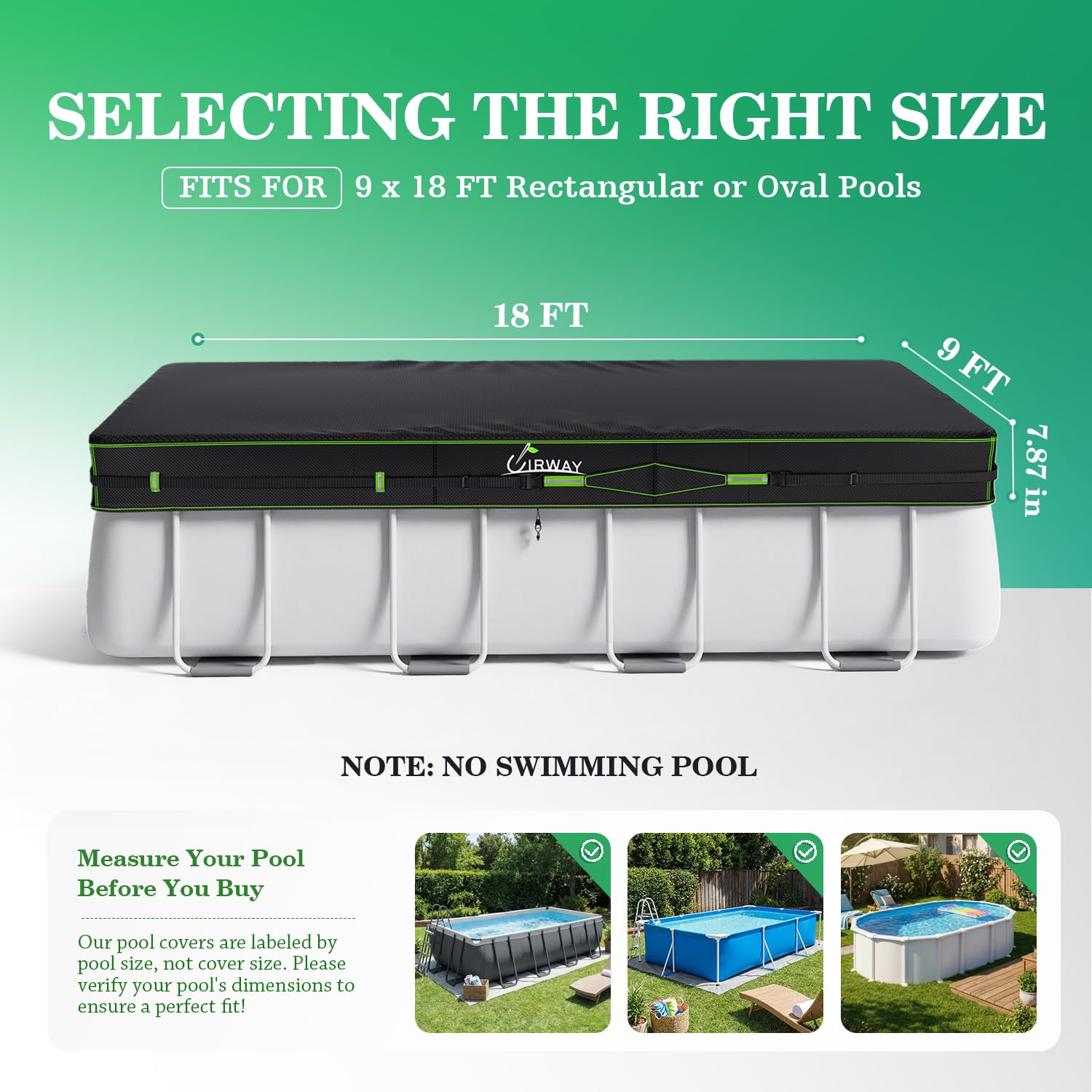 UIRWAY 500D Pool Cover 9x18FT Rectangular [2026 Upgraded Heavy Duty Fabric] Solar Pool Covers for Above Ground Pools, Swimming Pool Covers Including Windproof Straps and Luminous Ground, UV Resistant