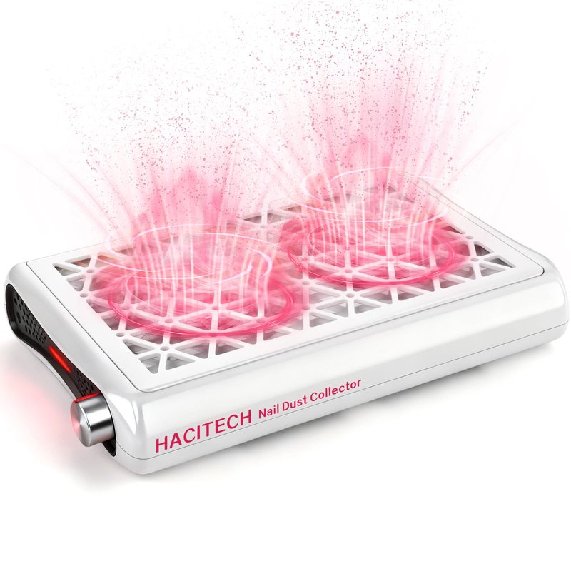 HACITECH Nail Dust Collector | 1600PA Strong Suction, 10-Level Adjustable Speed, 30 Filter Paper Included | Salon & Home Dust Collector Nail Tech