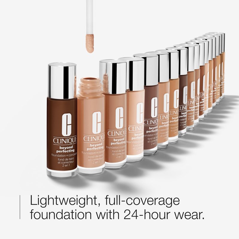 Clinique Beyond Perfecting Lightweight Liquid Foundation + Concealer For Dry Combination to Oily Skin Types | Full Coverage + Natural Matte Finish, Honey Wheat, 1 Fl Oz
