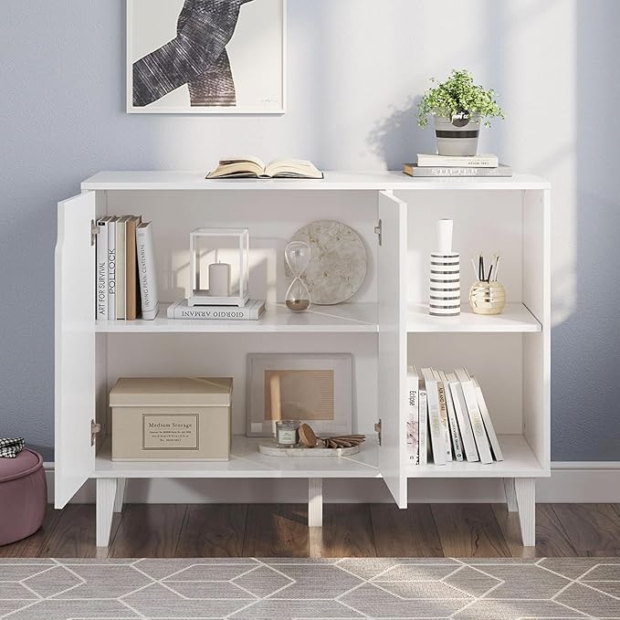 Panana Kitchen Buffet Cabinet Storage Sideboard with 2 Doors 2 Shelves, 41.8" L x 15" W x 32.5" H (White)