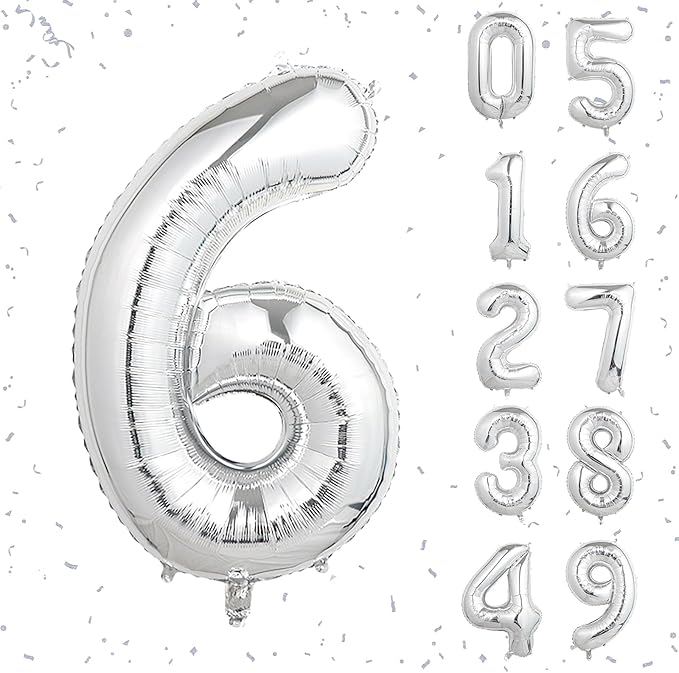 40 Inch Silver Number Balloons, Helium Mylar Foil Number Balloons for Birthdays, Number 6 Balloon for Party Wedding Bachelorette Birthday Bridal Shower Anniversary Celebration Party Decorations