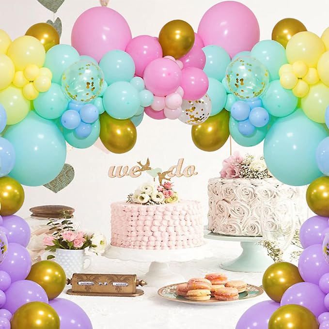 KAWKALSH 219Pcs Rainbow Balloons Garland Arch Kit Different Sizes Latex Balloons Assorted Pastel Party Balloons Arch for Birthday Baby Shower Wedding Engagement Anniversary Party Decorations