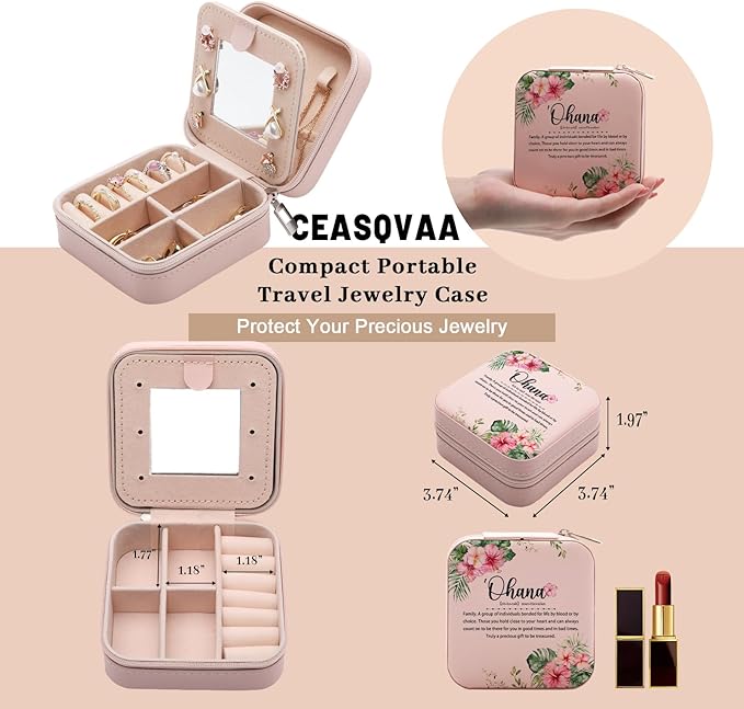 Hawaii Gifts Hawaiian Travel Souvenirs Gifts for Women, Hawaiian Tropic Ohana Jewelry Box Gift for Hawaii Trip, Travel City Themed Gifts Travel Essentials Jewelry Case Organizer