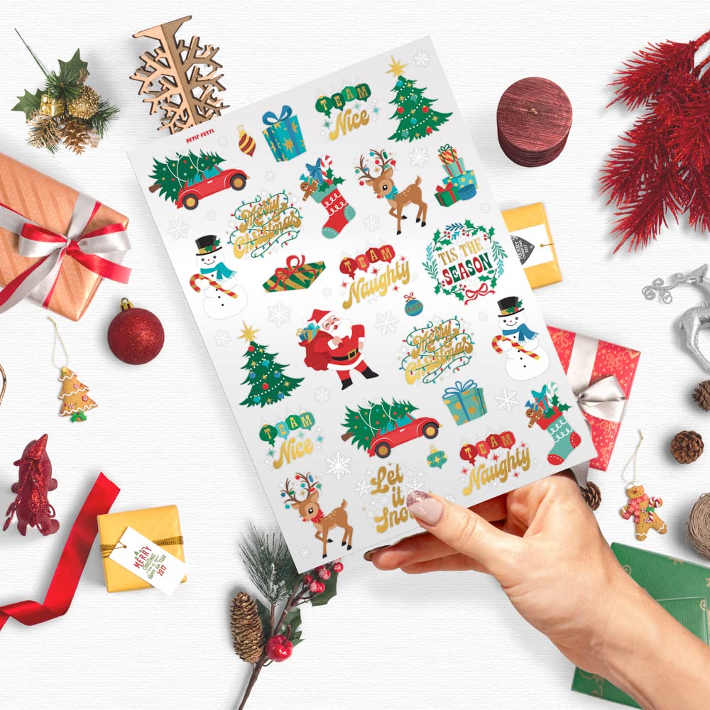 xo, Fetti Christmas Decorations Temporary Tattoos for Kids - 46 Glitter Styles | Team Naughty Nice, Merry Christmas Party Favors, Stocking Stuffer, Xmas Eve Gift