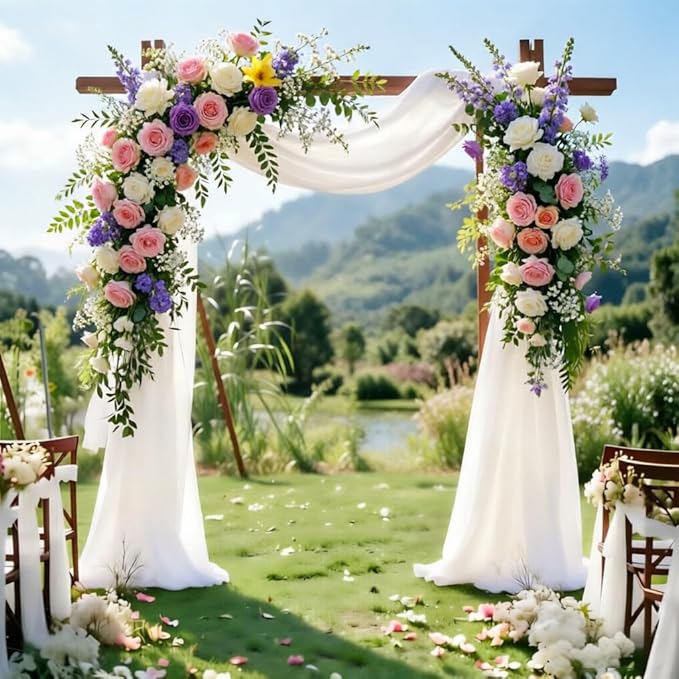 White Wedding Arch Draping Fabric 30'' x 18FT 4 Panel Sheer Chiffon Arch Drapes for for Easter Bridal Shower Baby Shower Photo Booth Church Decor Birthday Party Outdoor Decoration