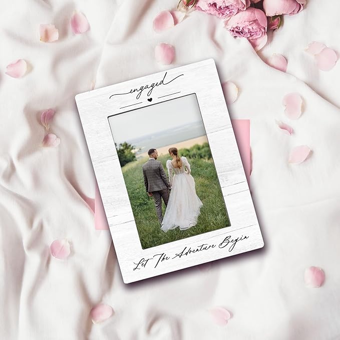 Engagement Couples Newlyweds Picture Frame 4x6, Engagement Gifts for Couples, Just Engaged Gift, Wedding Gifts for Newlyweds Bride Groom, Engaged Couple Picture Photo Frames for Desk Shelf Decor