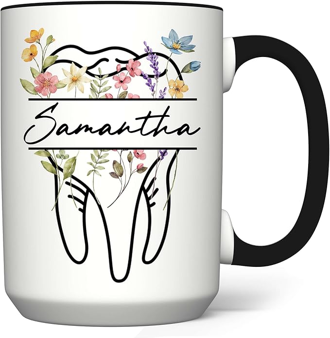 Personalized Floral Dentist Dental Hygiene Mug - Dental Assistant Mug - Dental Nurse Orthodontics Graduation Gift - Dentist Custom Name 11Oz 15Oz (DENTAL-FLORAL-M4)
