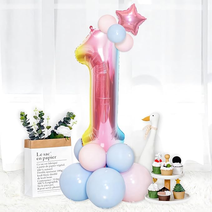 Rainbow Number Balloons Birthday Balloons - Giant Number 1 Balloon 40 inch, Numbers Balloon Birthday Decorations, Rainbow Party Supplies for Baby Shower