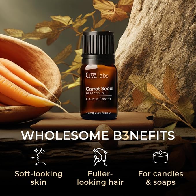 Gya Labs Carrot Seed Essential Oil - 0.34 Fl Oz - for Hair, Skin, Diffuser, Aromatherapy & DIY Candle Making Scent