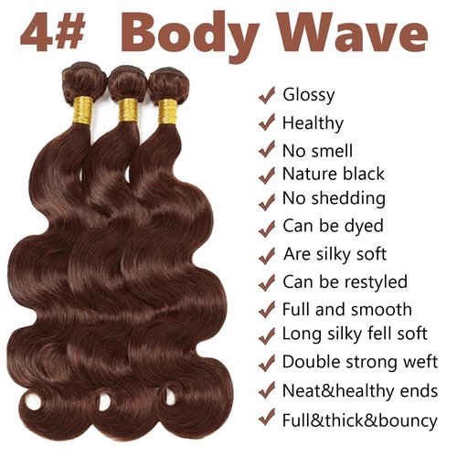 Fabimiya 16 18 20 Inch Human Hair Bundles Chocolate Brown 4# Body Wave Bundles Human Hair 100% Unprocessed Soft Sewn In Hair with Double Weft for Black Women