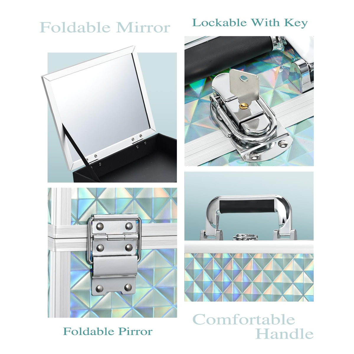 Joligrace Makeup Box 11.6-Inch Cosmetic Train Case for Women Travel Jewelry Organizer with Compartments & Mirror Portable Lockable Make-up Trunk Turquoise