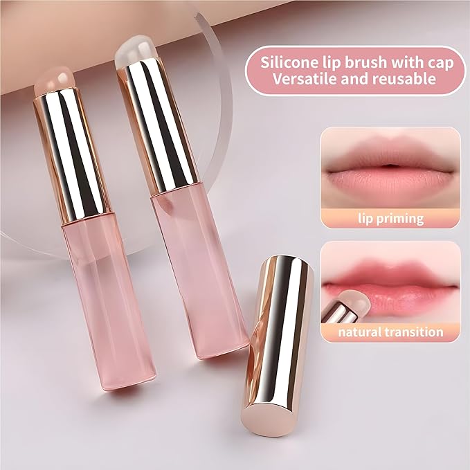 2pcs Silicone Lip Brush, Suitable for Even Application of Lipstick Lip Balm Lip Gloss, Soft Silicone Material, Hygienic, Convenient and Easy to Clean, Enhances Lip Care (Prink)