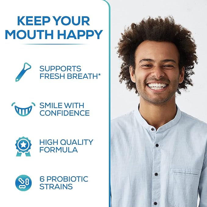 Oral Probiotics & Tongue Scraper for Bad Breath Support - Chewable Dental Probiotic for Teeth & Gums & Fresh Breath - 6 Probiotic Strains - BLIS M18 - Supportive Oral Probiotic - Mint Flavored - 60ct
