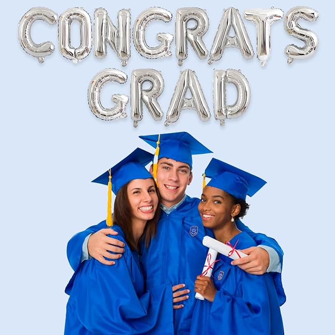 2 Set 24Pcs Silver Congrats Grad Letter Balloons 16in Balloon Foil Letter Decorations Party Decor Silver Letter Balloons Congrats Grad Party Supplies