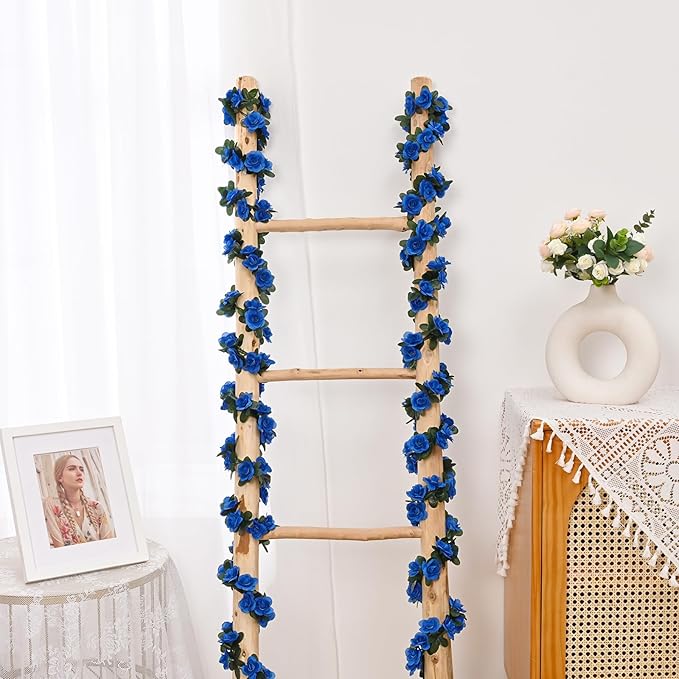 MARTINE MALL Flower Garland Rose Vines, 8 Strands 66Ft Flowers Vines for Bedroom, Rose Flower Garland Decoration, Sapphire Rose Floral Garland for Room Table Birthday Wedding Party Garden Wall Decor