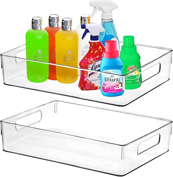 Clear Plastic Storage Bins, Perfect for Kitchen Organization or Pantry Organization and Storage, Large Fridge Organizer Plastic Bins, Pantry Organization and Storage Bins, Cabinet Organizers