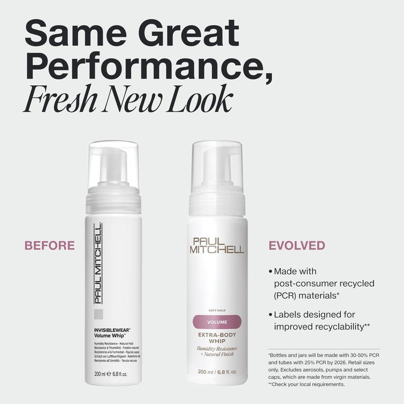Paul Mitchell Invisiblewear Extra-Body Whip Conditioning Mousse, Humidity Resistance, Natural Finish, For Fine Hair, 6.8 fl. oz