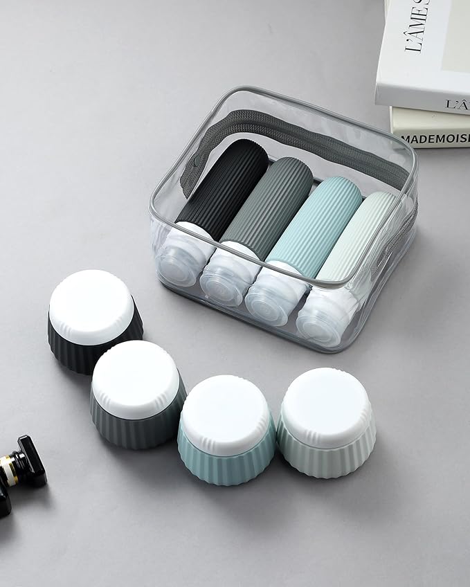 Travel Bottles 8 Pack, TSA Approved 3 oz Toiletries Containers, Leak Proof Silicone Squeezable Essentials Jars with Clear Bag