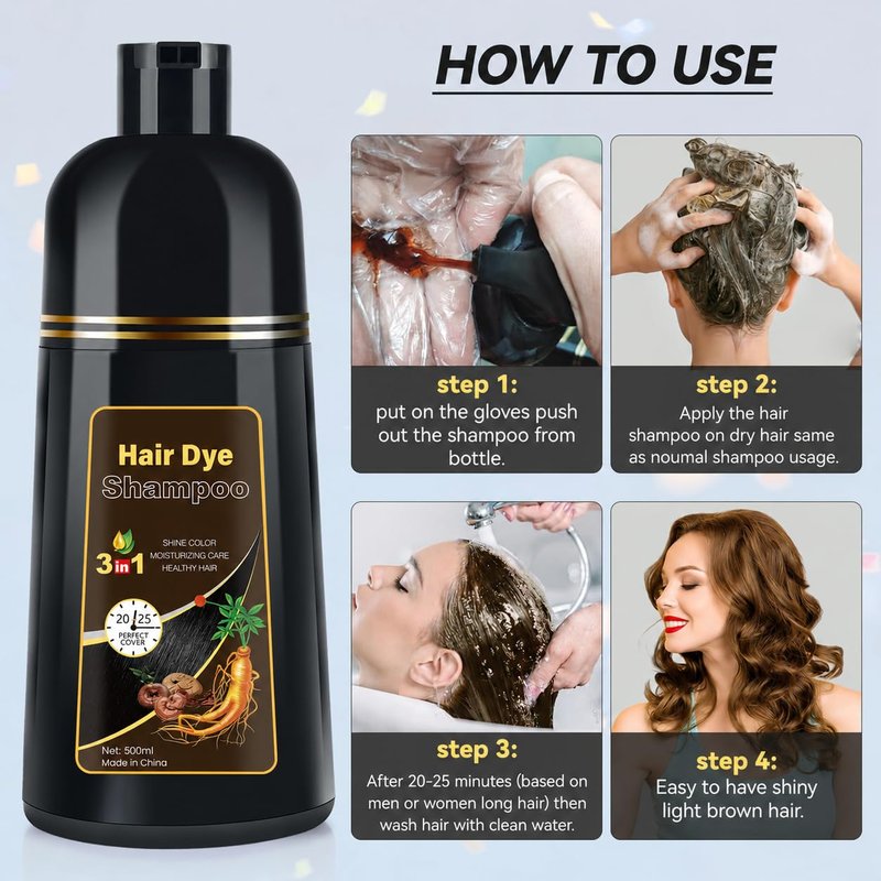 YOURTONE Light Brown Hair Dye Shampoo 3 in 1, Hair Color Shampoo for Gray Hair Coverage for Women Men, Herbal Formula, Lasts up to 30 Days (16.9 Fl Oz)