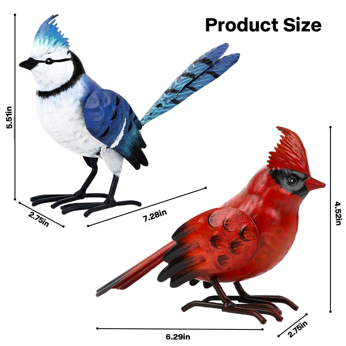 Shorayn Cardinal Decor Garden Statues Metal Bird Yard Art Sculptures,Standing Blue Jay Figurine Outdoor Decoration for Lawn Ornament,Christmas Housewarming Birthday Gifts for Women