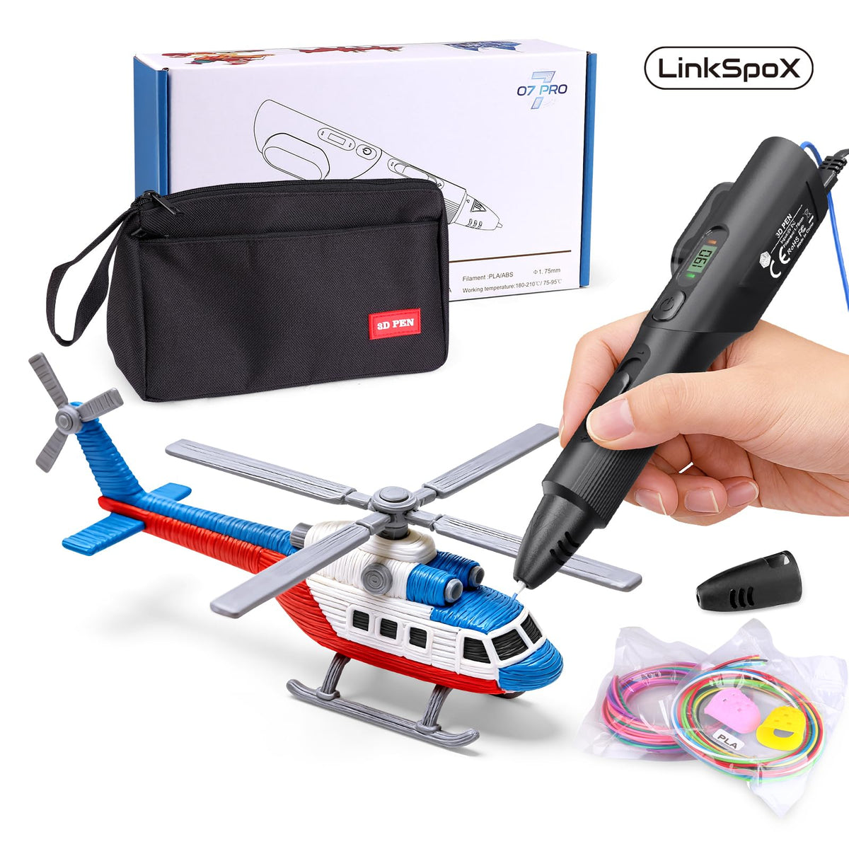 LinkSpoX 3D Printing Pen Kit, 3D Printer Pen with Adjustable Temperature,Stepless Speed, PLA/ABS Compatible 3D Drawing LCD Display, for Creative Art, DIY Projects,Black