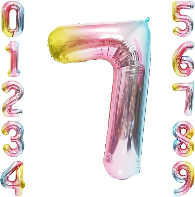 Rainbow Number Balloons Birthday Balloons - Giant Number 7 Balloon 40 inch, Numbers Balloon Birthday Decorations, Rainbow Party Supplies for Baby Shower