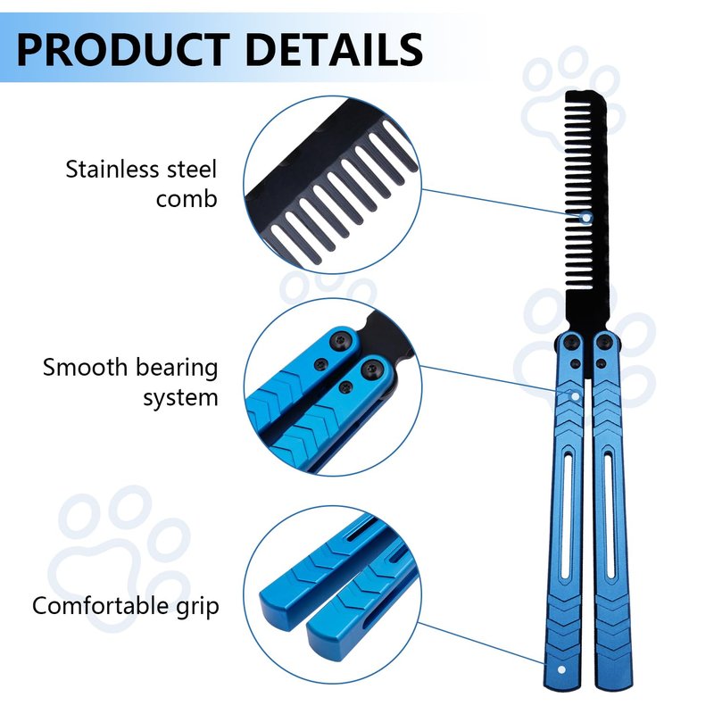 Aluminium Alloy Handle Comb Practice Tools Stainless Steel Comb Head Practice Hair Styling Tools for Sport Outdoor Use (Blue)
