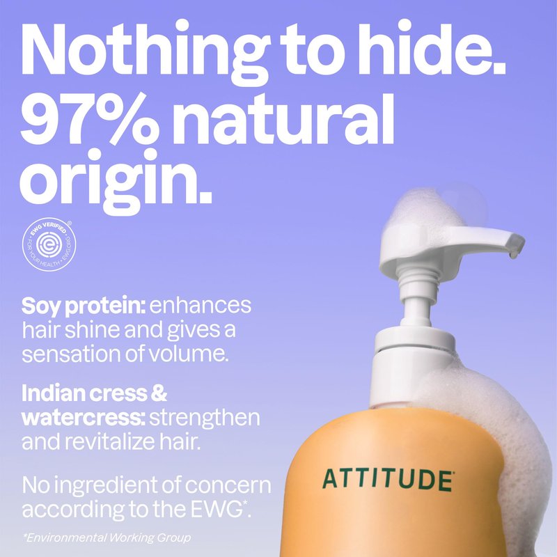 ATTITUDE Volume and Shine Hair Shampoo, EWG Verified, For Thin Hair, Naturally Derived Ingredients, Vegan and Plant Based, Soy Protein And Cranberries, 32 Fl Oz (Pack of 6)