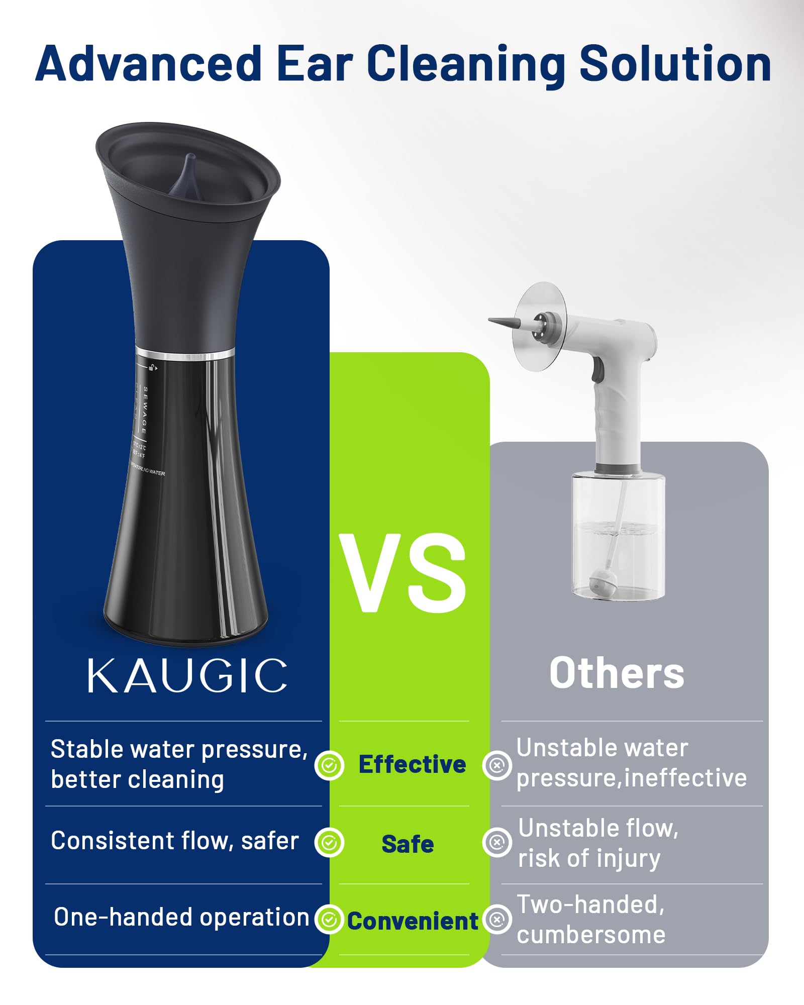 KAUGIC Upgraded Ear Wax Removal with One-Piece Waste Tank, Safe Cleaner with Water Temperature Sensor, Effective Ear Irrigation Kit, IPX7, FSA-HSA-Eligible, Black