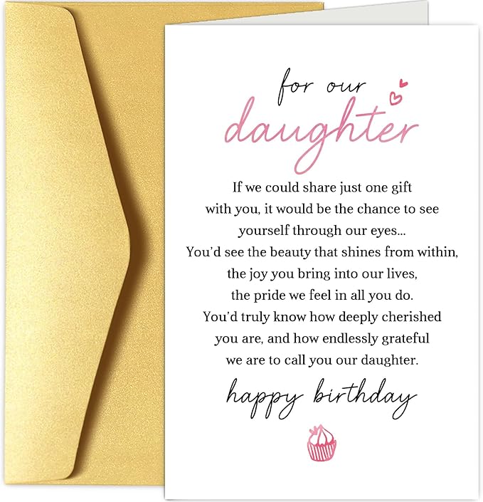 Chenive Daughter Birthday Card from Mom and Dad, Heartfelt Birthday Card for Adult Daughter, Sentimental Poem Daughter Birthday Card from Parents, Happy Birthday Card for Our Daughter