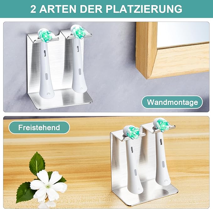 Electric Toothbrush Head Holder, Tooth Brushing Holder, Wall Mounted Toothbrush Holders Shower Bathroom, Self Adhesive or Desktop Tooth Brush Holder Organiser (Silver, Small)