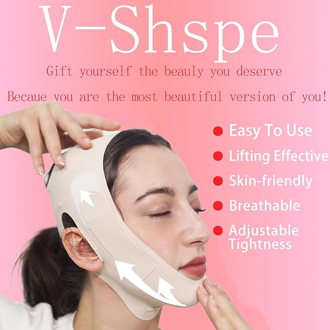 V Line Lifting Mask Chin Strap for Sleeping, Face Lifting Strap, Chin Strap, V Line Mask, Jawline Shaper, Jaw Strap, Double Chin Reducer,Face Lift Tape & Snoring Solution (Beige)