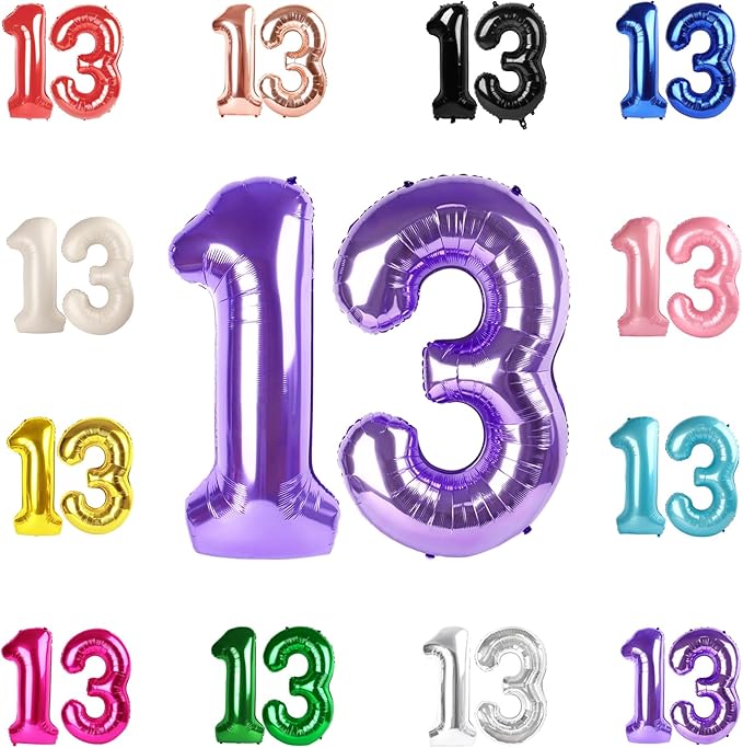 13 Balloon Number, Purple Number 13th 31th Birthday Balloons 40 Inch, 13 or 31 Years Old Purple Birthday Decorations for Boys Girls, 13th Anniversary Decorations